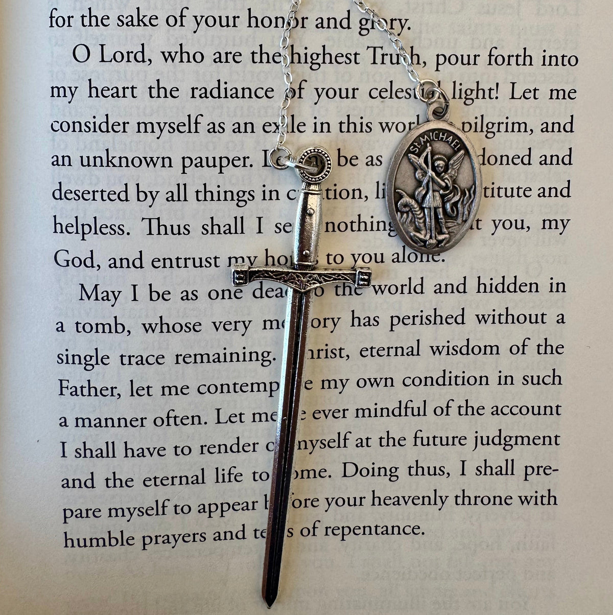 St. Michael the Archangel metal chain bookmark with sword charm and medal (3 of 5)