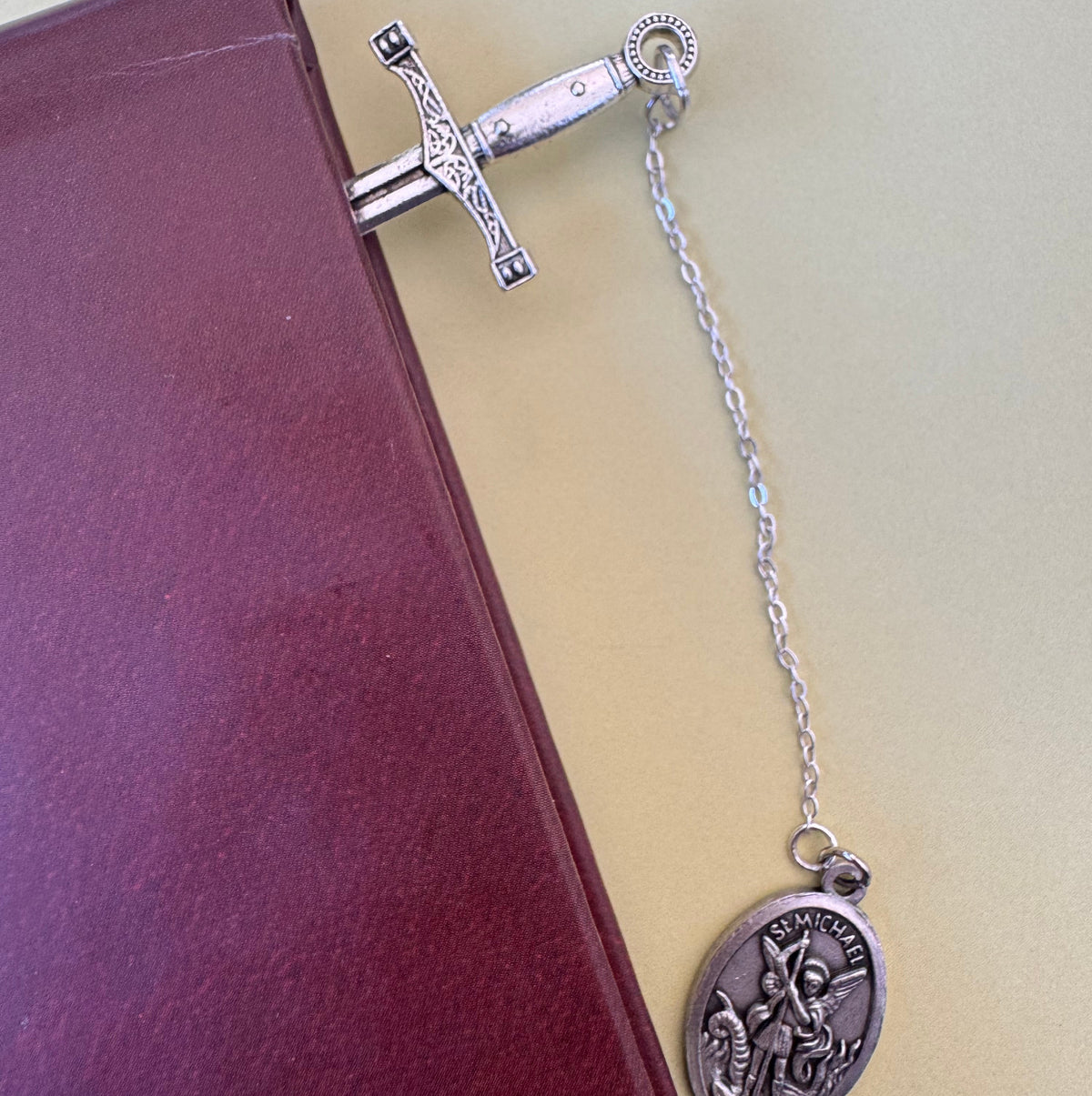 St. Michael the Archangel metal chain bookmark with sword charm and medal (4 of 5)