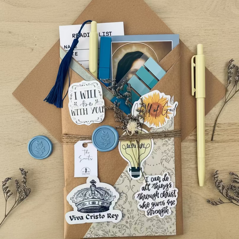 Catholic Blind Date With a Book bundle with wrapped book and reading gifts (3 of 6)