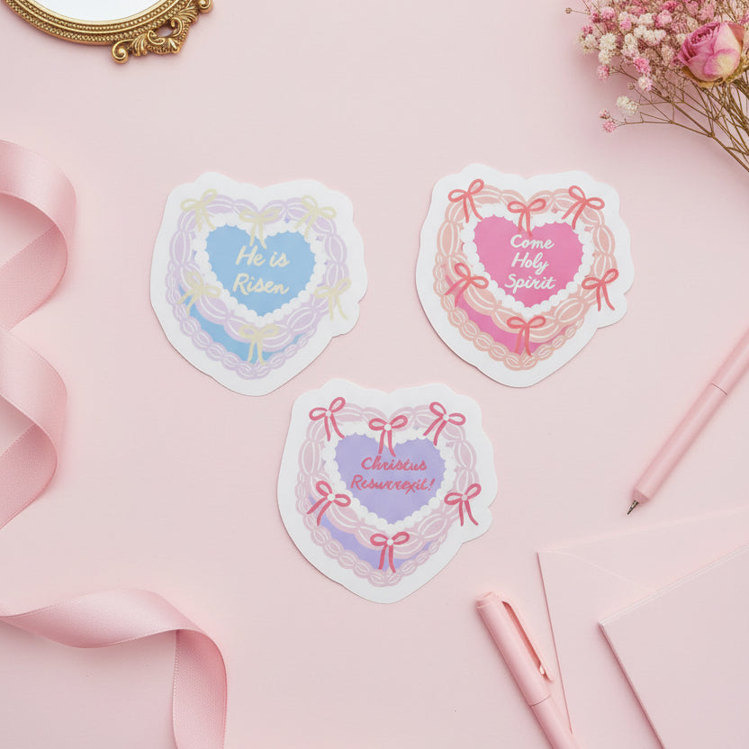 Holographic coquette heart cake Catholic sticker (1 of 11)
