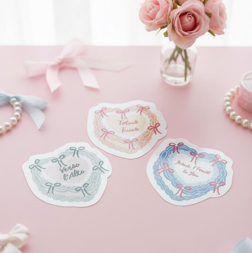 Coquette vintage heart cake Catholic sticker